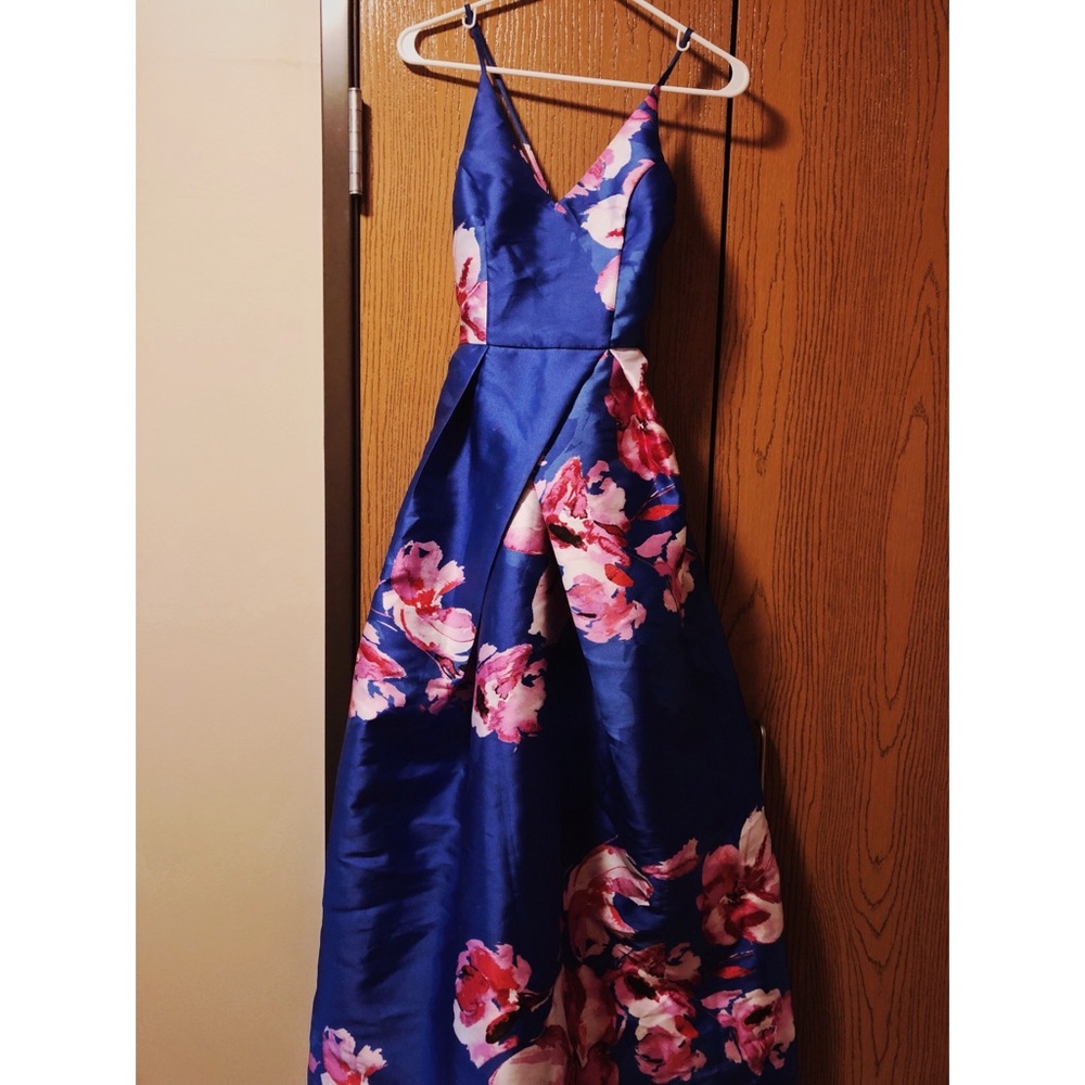 Sapphire blue floral prom dress